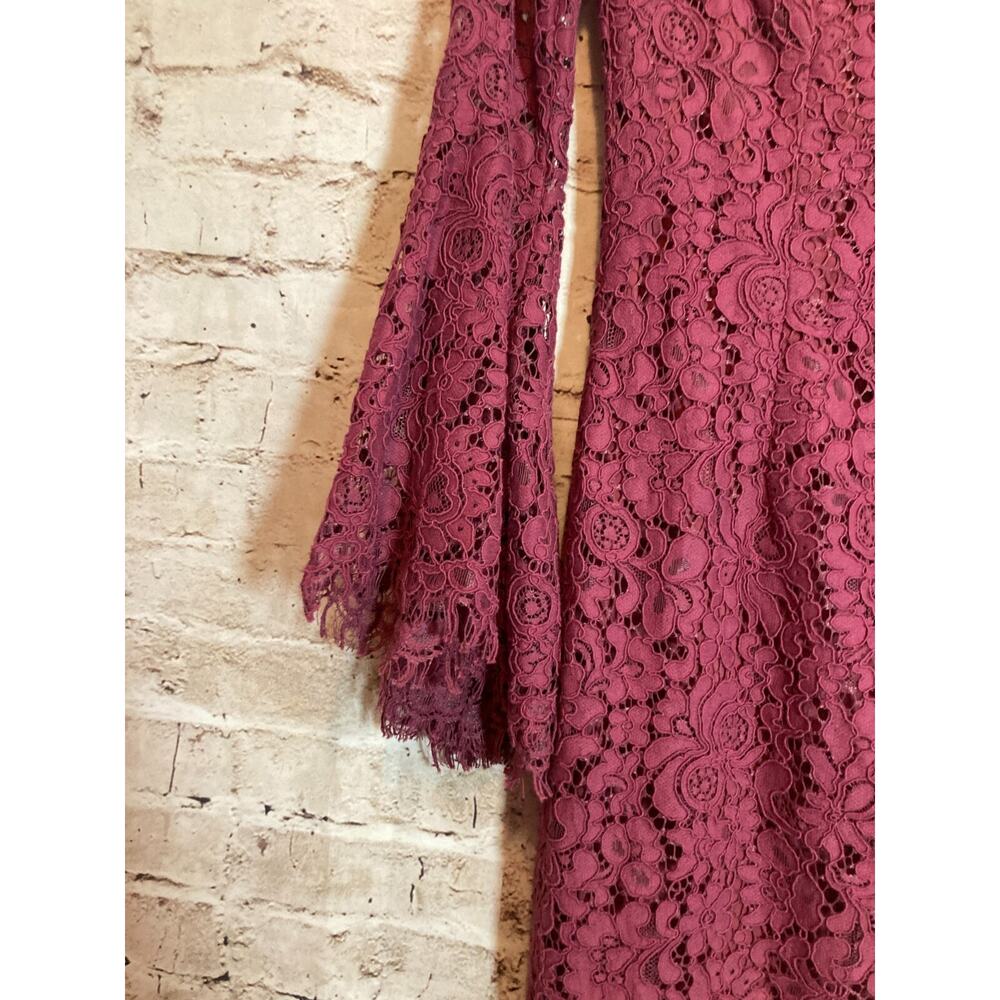 Bardot Lace Dress Womens XS Dark Mauve Midi‎ Bell Sleeve Romantic Off Shoulder - Picture 8 of 14